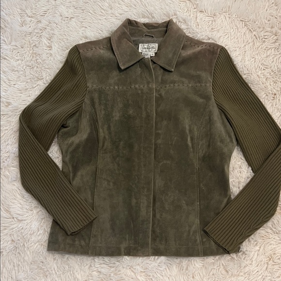 Live a Little Jackets & Blazers - Live a Little Olive Suede Sweater Sleeve Whipstitch Jacket Blazer